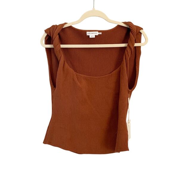 Good American Twisted Shoulder Ribbed Tank Top NWT XL Brown Tortoise Shell - Picture 5 of 9